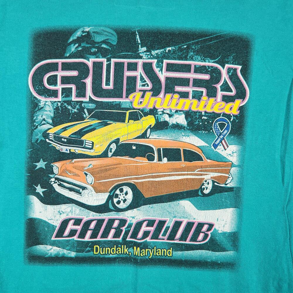 Cruisers Unlimited Car Club Shirt Mens 2XL Green Dundalk Maryland Graphic Logo
